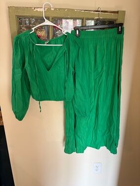 Gianni Bini Skirt Top Set XS Green Linen XS